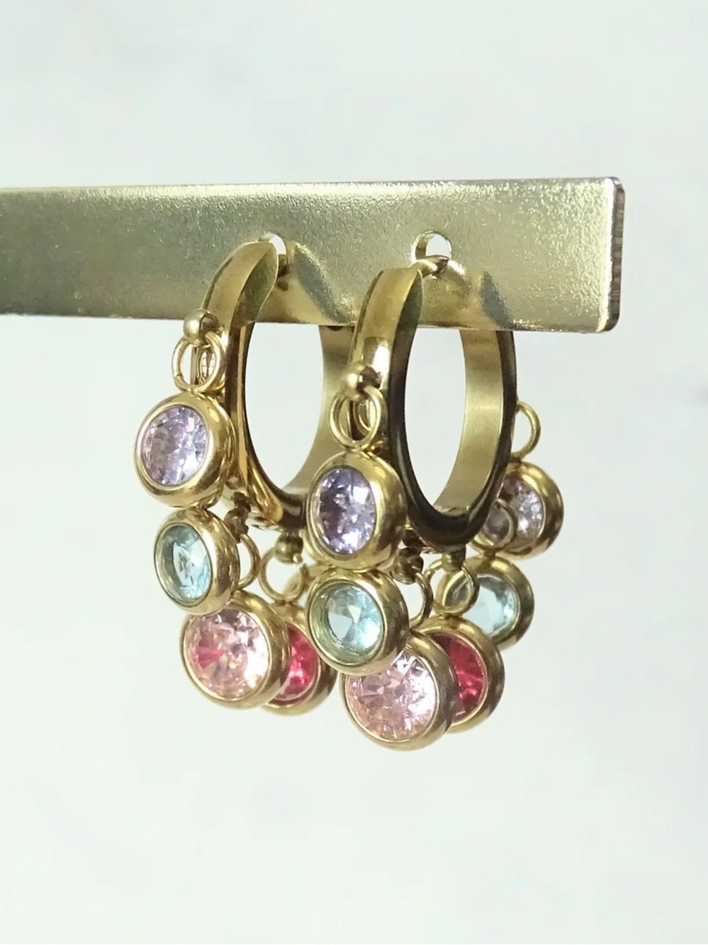 Crystal Charm Hoop Earrings – Gold Plated Stainless Steel - Picture 7 of 9